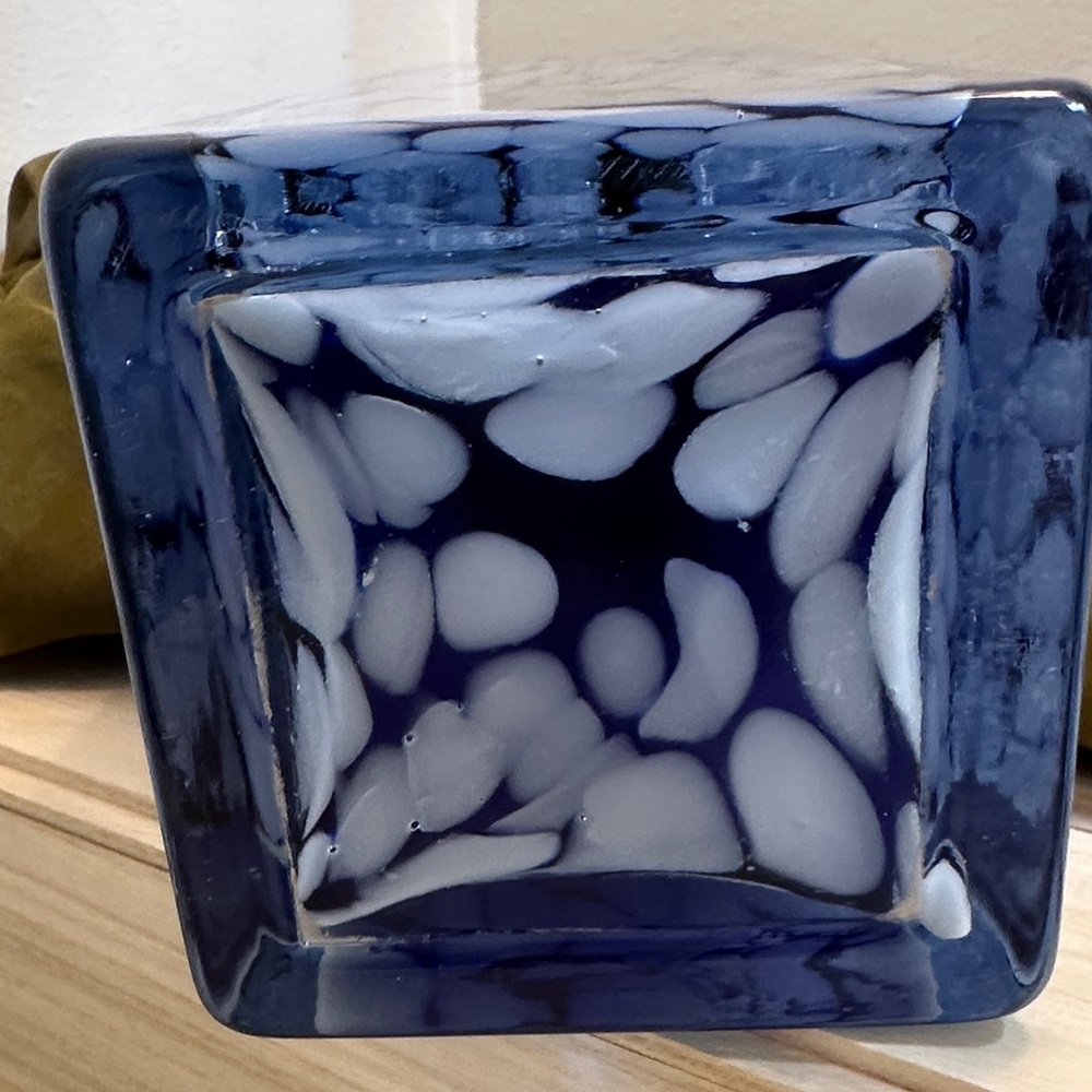 Vintage Blue and White Hand Blown Glass Vase - Picture 4 of 8